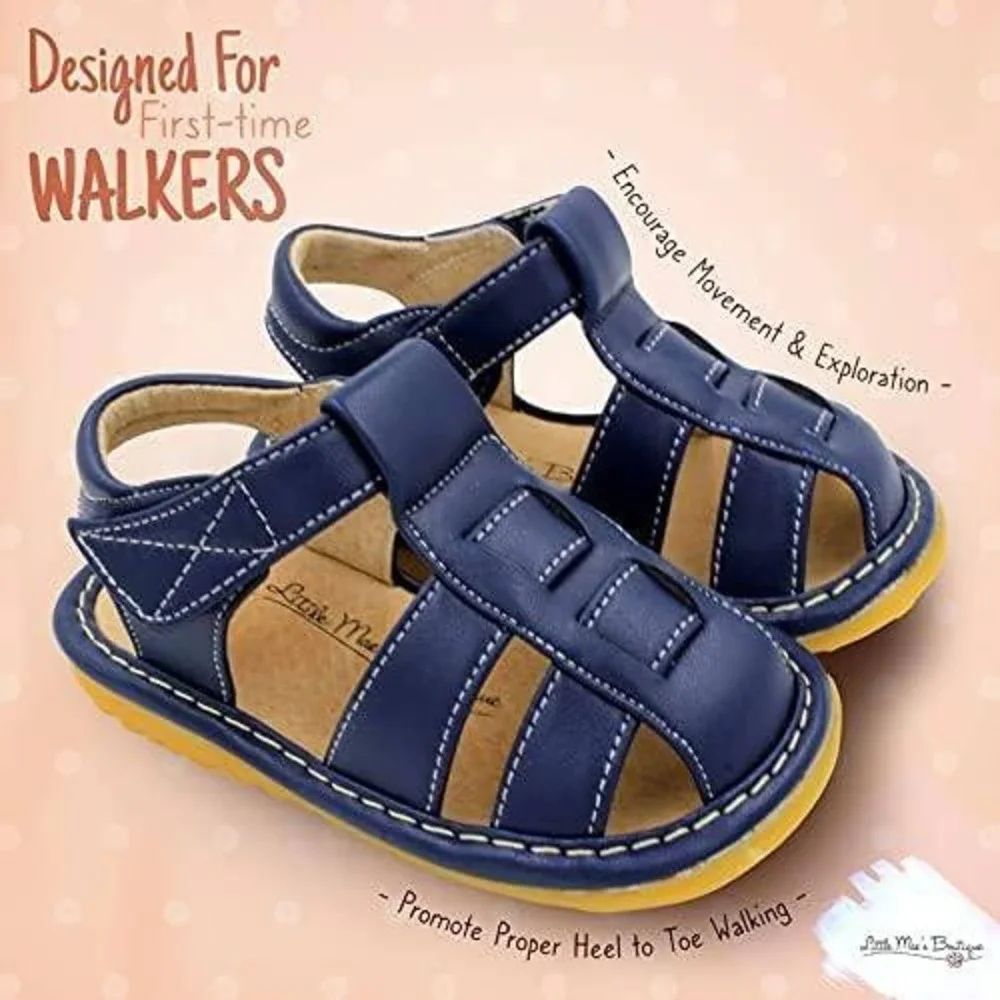 Little Maes Boutique Toddler Navy Blue Squeaky Fisherman Sandals Size 3 NEW